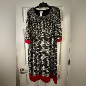 Catherines Black/White 3/4 Sleeve Dress w Red Trim and beading 0X (14-16)